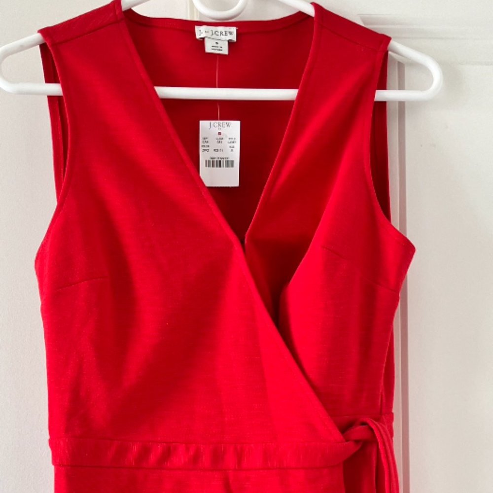J Crew Red Ponte Knit Sleeveless Wrap Dress